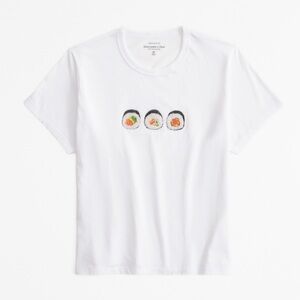 Abercrombie & Fitch Sushi Graphic Baby Tee White XS Y2K Slim Crop Top